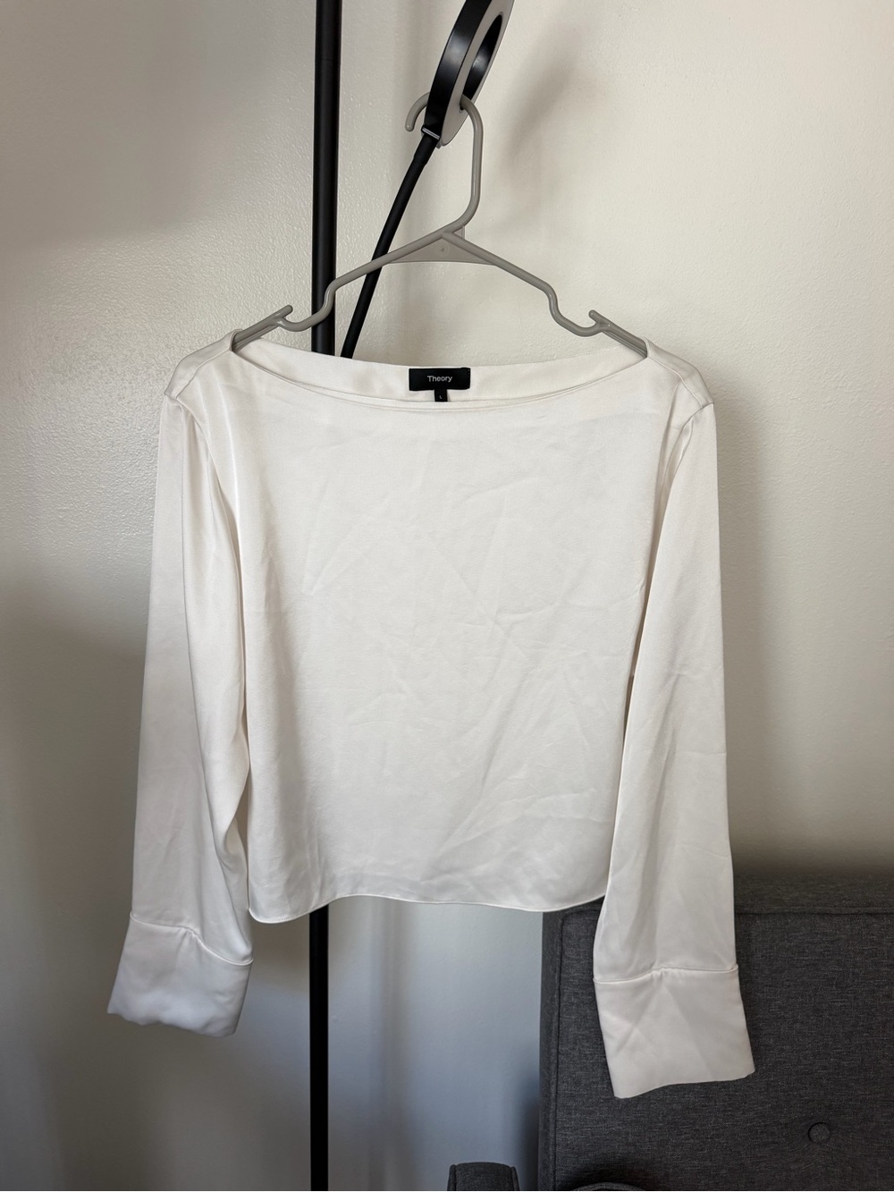 Theory Women's Ivory Boatneck Long-Sleeve Top